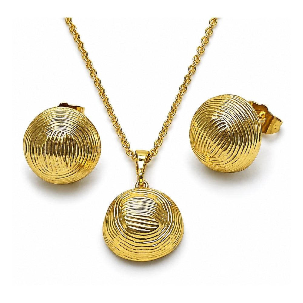 Oro Laminado Earring and Pendant Adult Set, Gold Filled Style Ball Design, Diamond Cutting Finish, Golden Finish
