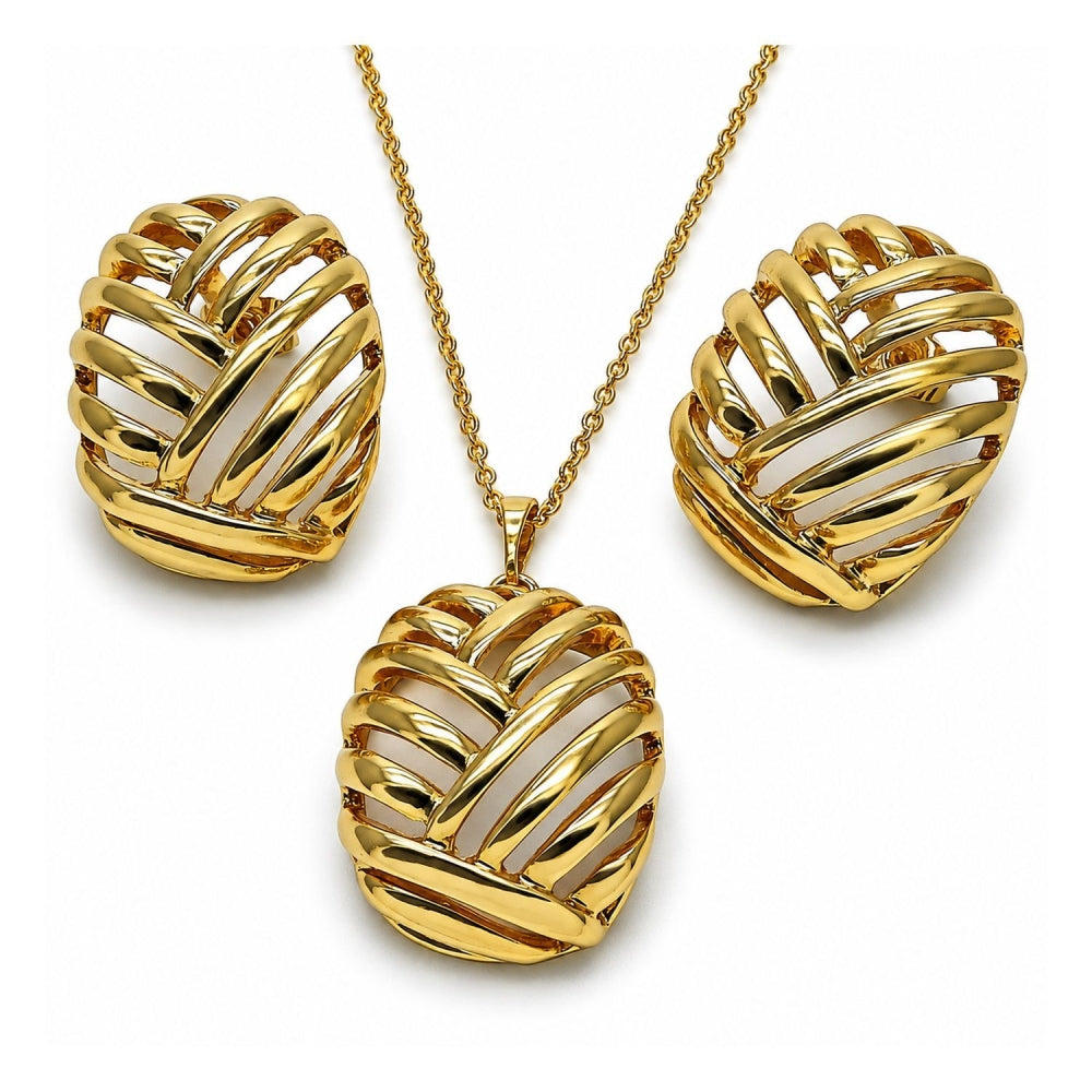 Oro Laminado Earring and Pendant Adult Set, Gold Filled Style Polished, Golden Finish