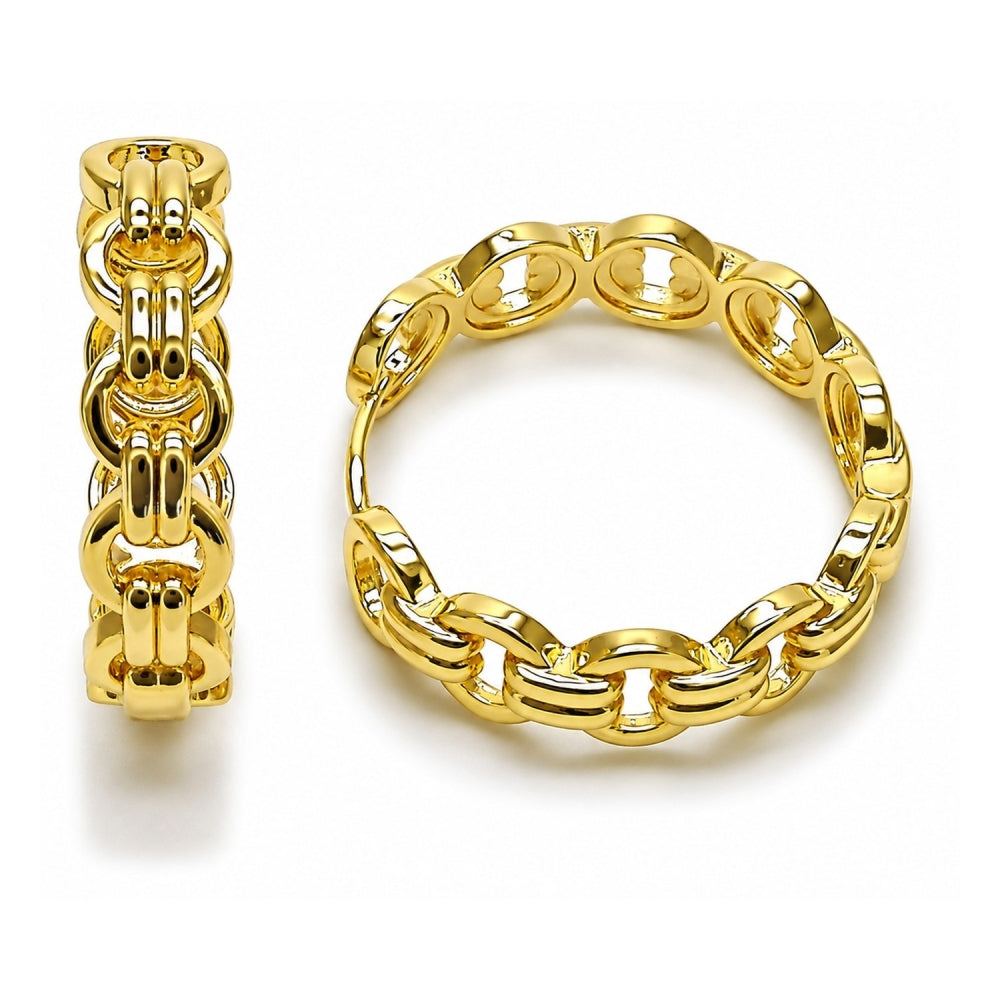 Oro Laminado Huggie Hoop, Gold Filled Style Belt Buckle Design, Polished, Golden Finish