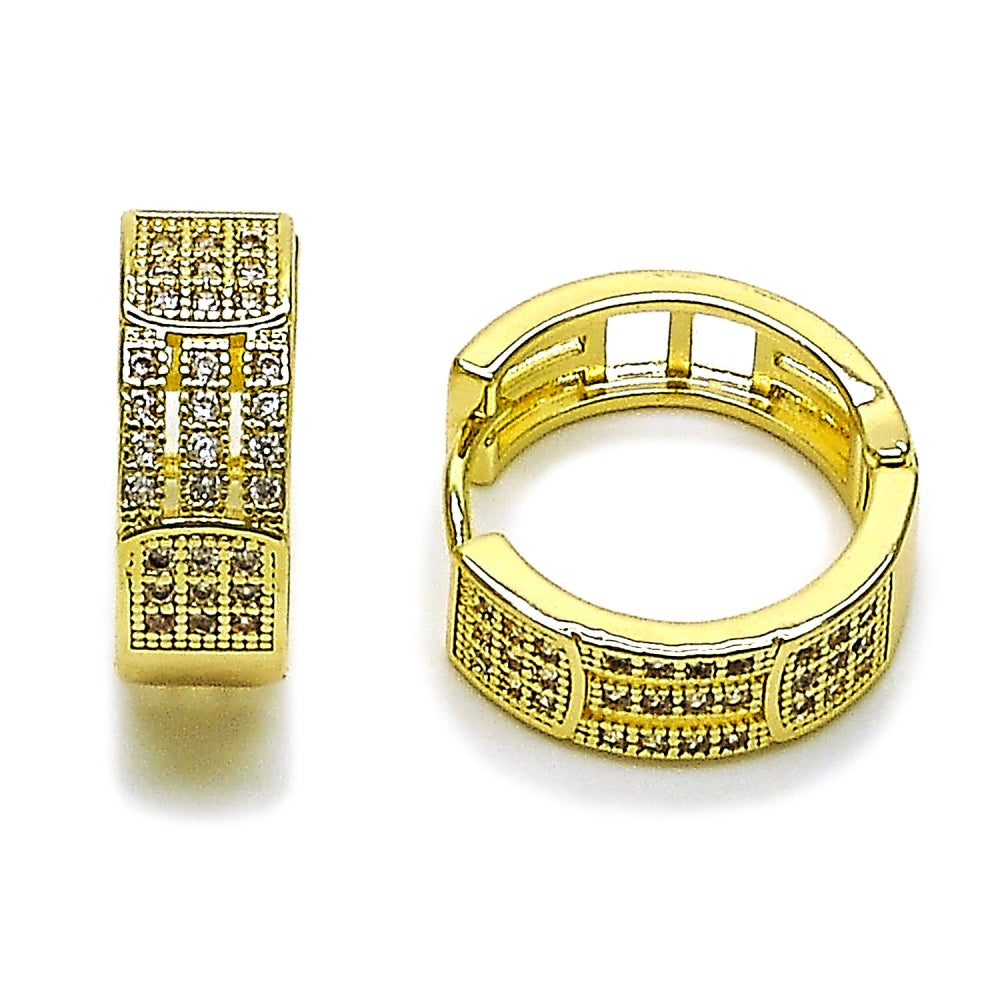 Oro Laminado Huggie Hoop, Gold Filled Style with White Cubic Zirconia, Polished, Golden Finish