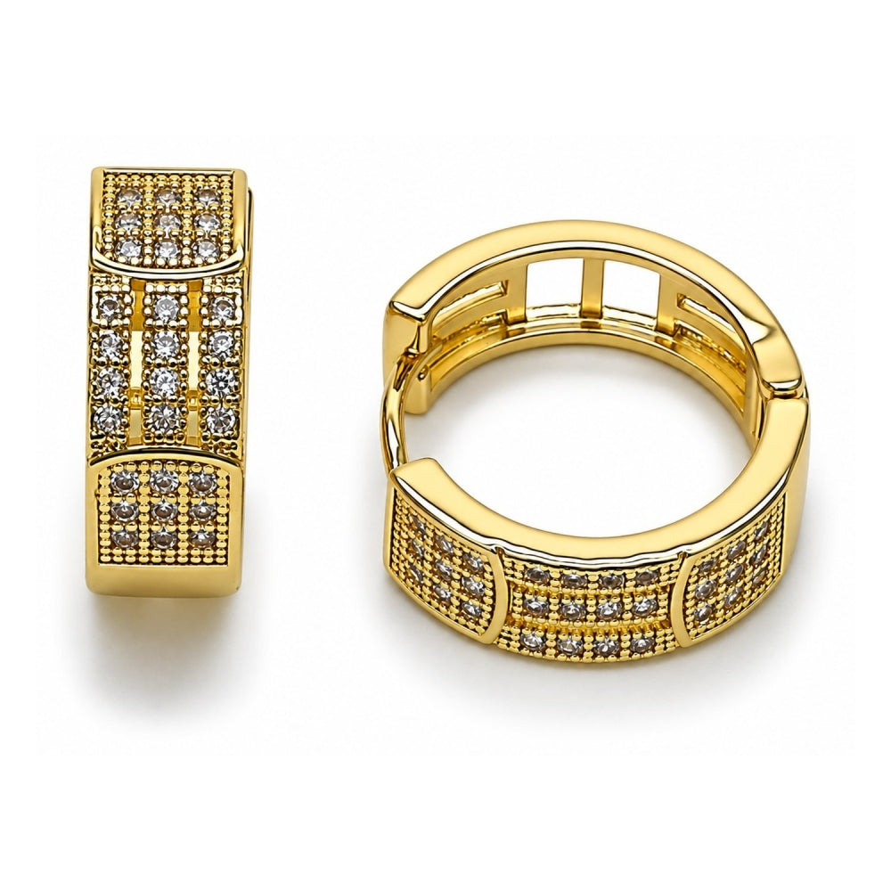 Oro Laminado Huggie Hoop, Gold Filled Style with White Cubic Zirconia, Polished, Golden Finish