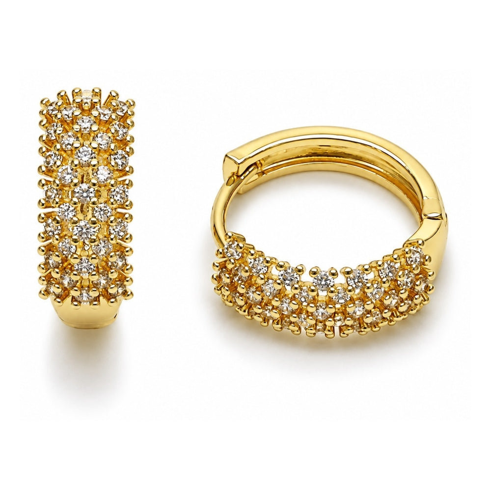 Oro Laminado Huggie Hoop, Gold Filled Style with White Cubic Zirconia, Polished, Golden Finish