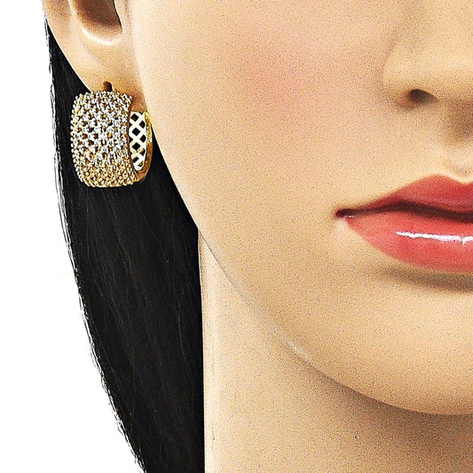 Oro Laminado Huggie Hoop, Gold Filled Style with White Cubic Zirconia, Polished, Golden Finish