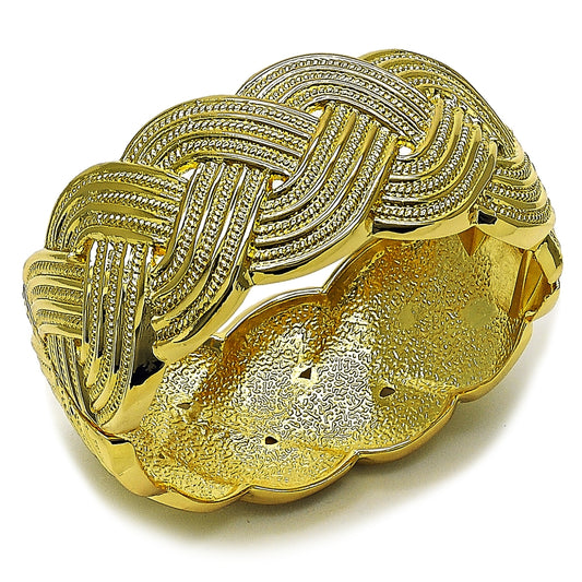 Oro Laminado Individual Bangle, Gold Filled Style Twist Design, Diamond Cutting Finish, Golden Finish