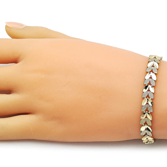 Oro Laminado Solid Bracelet, Gold Filled Style Four-leaf Clover Design, Diamond Cutting Finish, Golden Finish