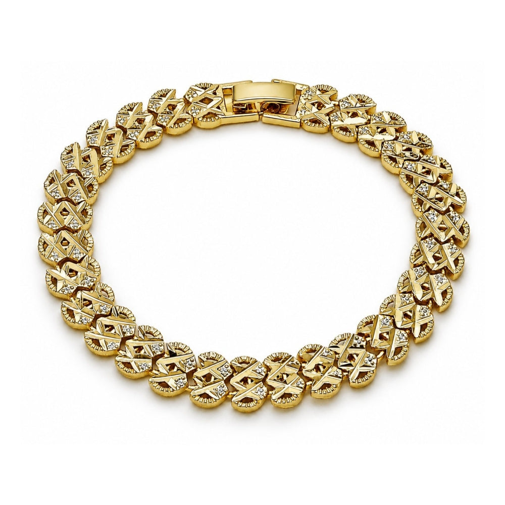 Oro Laminado Solid Bracelet, Gold Filled Style Heart Design, Diamond Cutting Finish, Golden Finish
