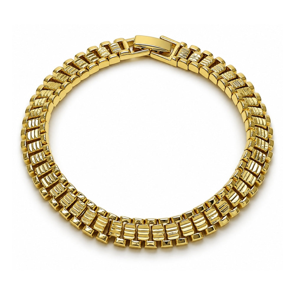 Oro Laminado Solid Bracelet, Gold Filled Style Diamond Cutting Finish, Golden Finish