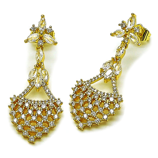 Oro Laminado Long Earring, Gold Filled Style Polished, Golden Finish
