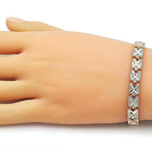 Oro Laminado Solid Bracelet, Gold Filled Style Diamond Cutting Finish, Tricolor