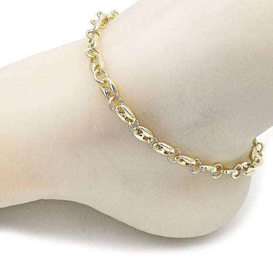 Oro Laminado Fancy Anklet, Gold Filled Style Puff Mariner Design, Polished, Golden Finish