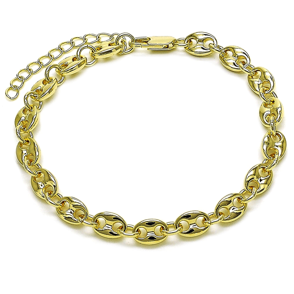 Oro Laminado Fancy Anklet, Gold Filled Style Puff Mariner Design, Polished, Golden Finish
