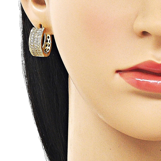 Oro Laminado Huggie Hoop, Gold Filled Style Teardrop Design, with White Cubic Zirconia, Polished, Golden Finish