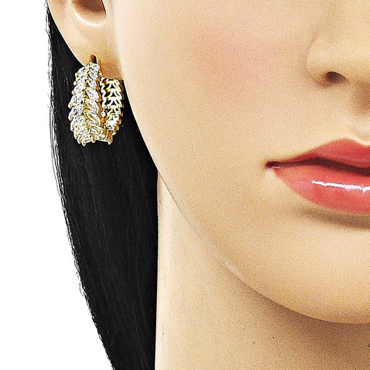 Oro Laminado Huggie Hoop, Gold Filled Style with White Cubic Zirconia, Polished, Golden Finish