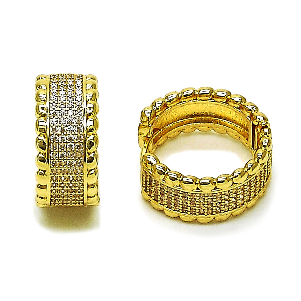 Oro Laminado Huggie Hoop, Gold Filled Style with White Micro Pave, Polished, Golden Finish