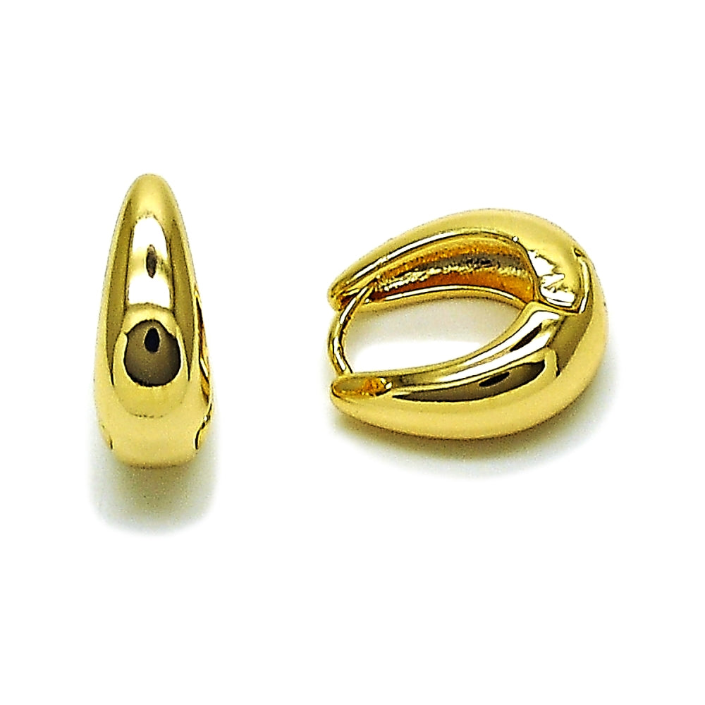 Oro Laminado Huggie Hoop, Gold Filled Style Teardrop Design, Polished, Golden Finish