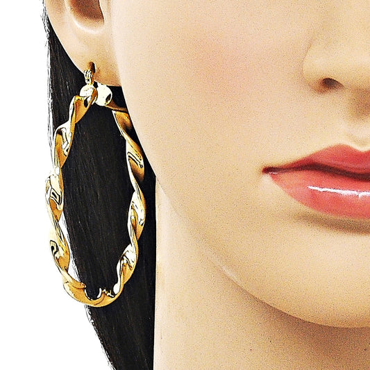 Oro Laminado Large Hoop, Gold Filled Style Twist and Hollow Design, Polished, Golden Finish