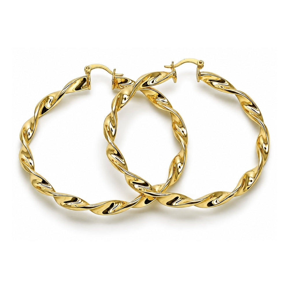 Oro Laminado Large Hoop, Gold Filled Style Twist and Hollow Design, Polished, Golden Finish