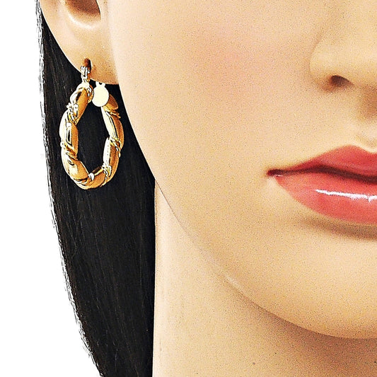 Oro Laminado Medium Hoop, Gold Filled Style Twist and Hollow Design, Polished, Golden Finish