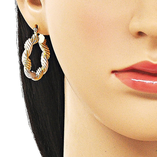 Oro Laminado Medium Hoop, Gold Filled Style Twist and Hollow Design, Polished, Tricolor