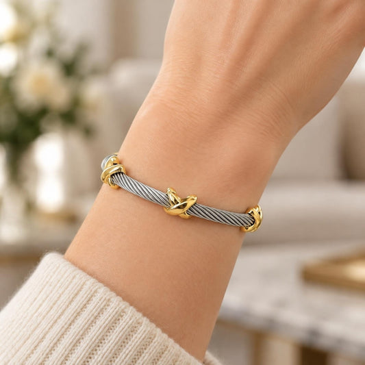 Stainless Steel Individual Bangle, Infinite Design, Polished, Two Tone