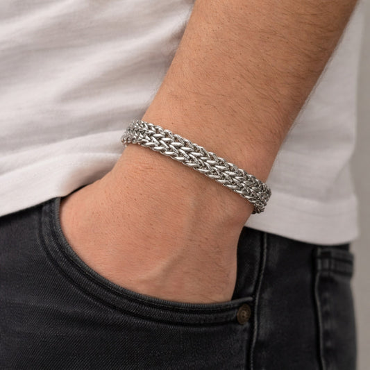 Stainless Steel Basic Bracelet, Bismark Design, Polished, Steel Finish