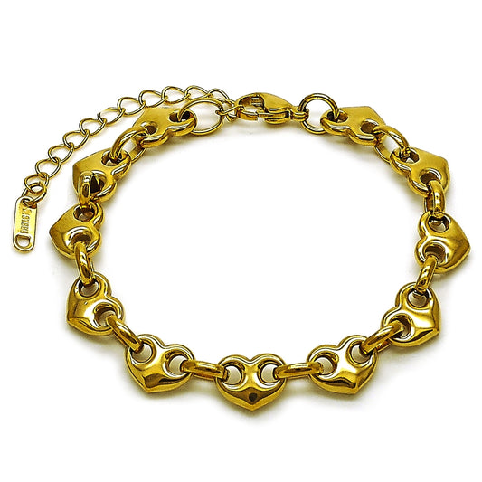 Stainless Steel Fancy Bracelet, Heart Design, Polished, Golden Finish