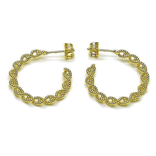 Oro Laminado Medium Hoop, Gold Filled Style Puff Mariner and Mariner Design, Diamond Cutting Finish, Golden Finish