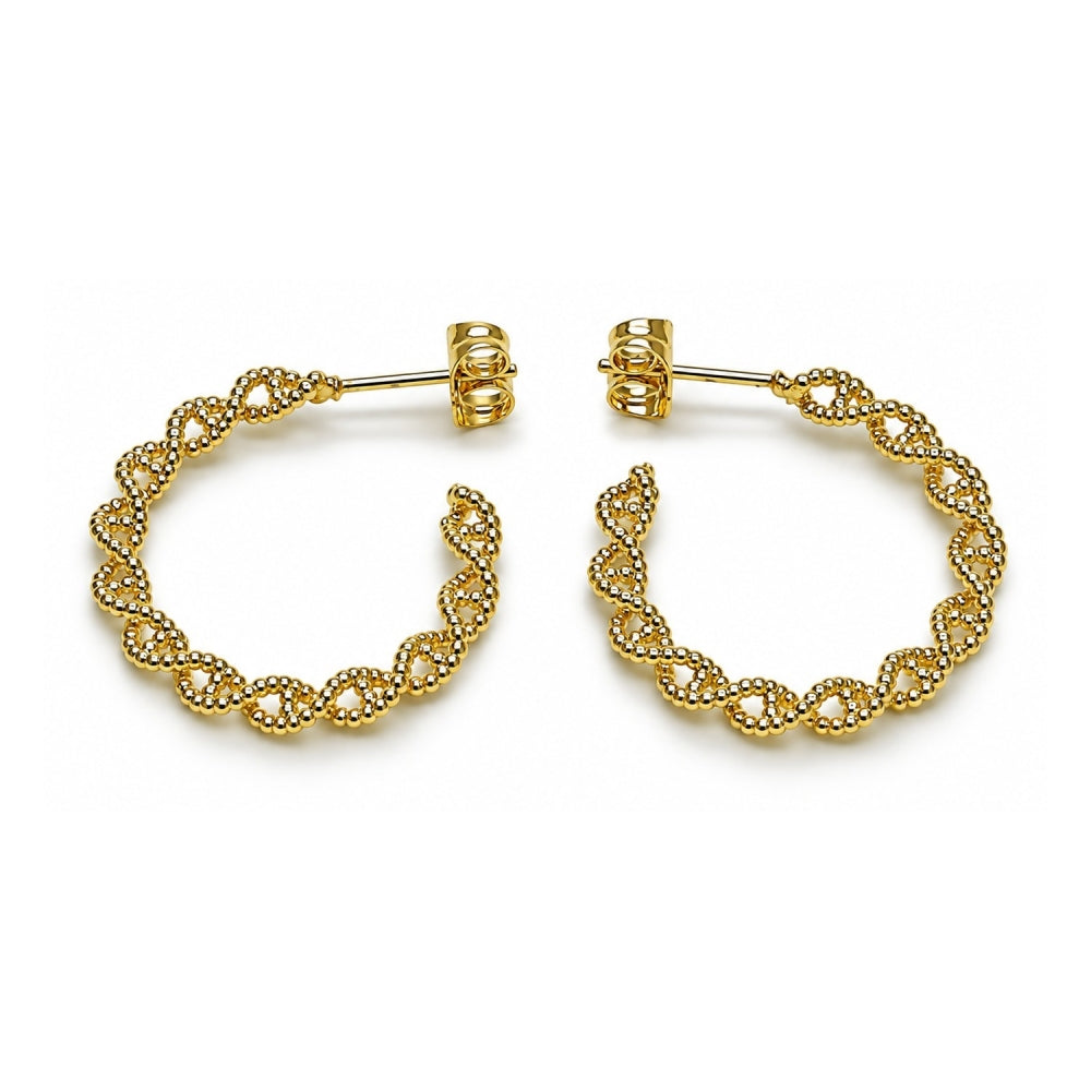 Oro Laminado Medium Hoop, Gold Filled Style Puff Mariner and Mariner Design, Diamond Cutting Finish, Golden Finish