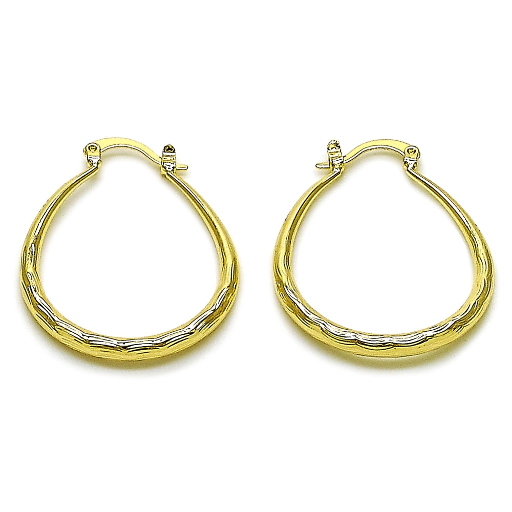 Oro Laminado Medium Hoop, Gold Filled Style Hollow Design, Diamond Cutting Finish, Golden Finish