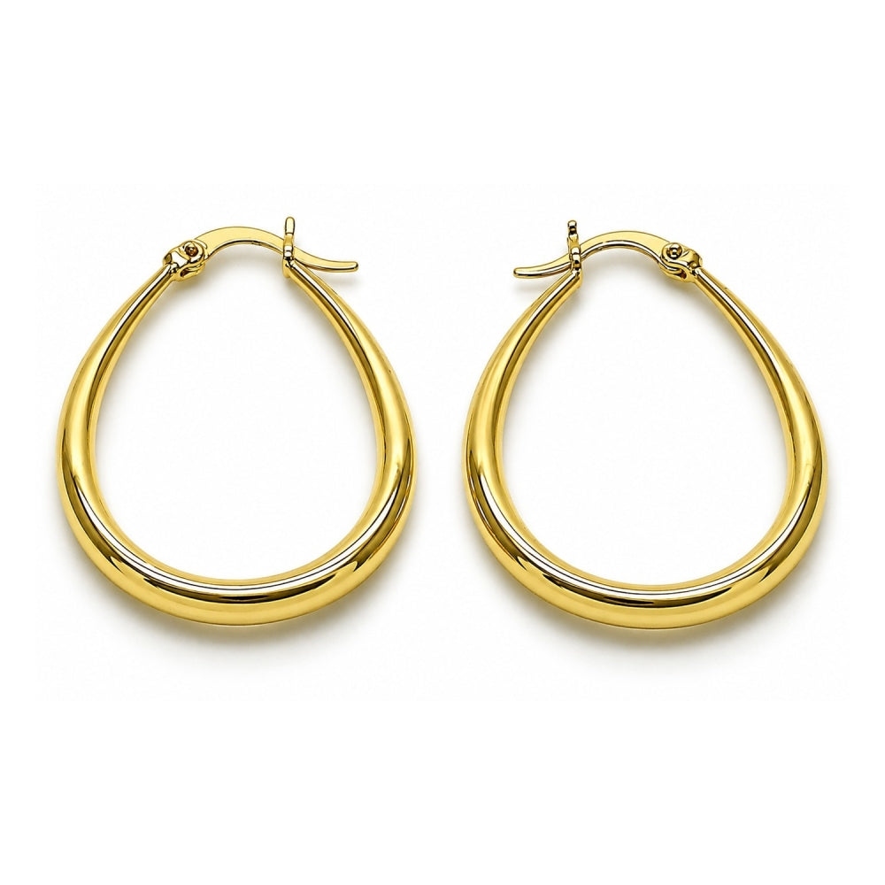 Oro Laminado Medium Hoop, Gold Filled Style Teardrop and Hollow Design, Polished, Golden Finish