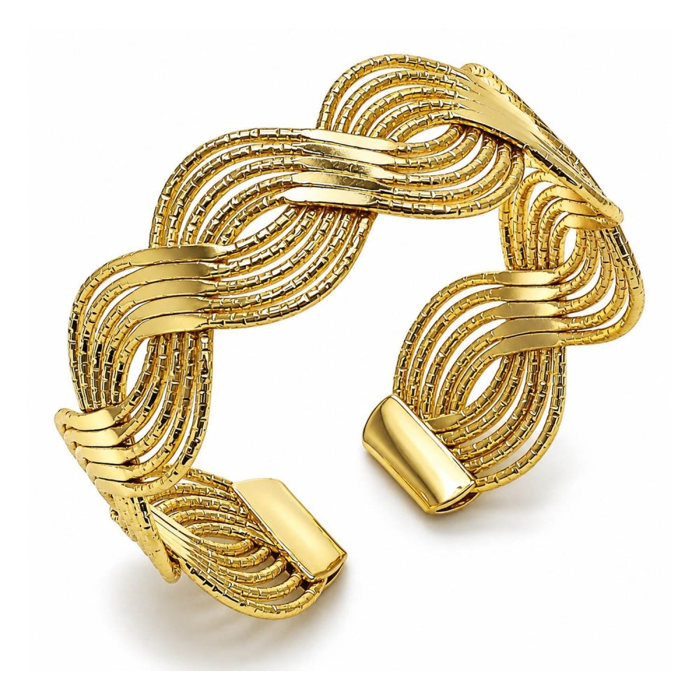 Oro Laminado Individual Bangle, Gold Filled Style Twist Design, Diamond Cutting Finish, Golden Finish