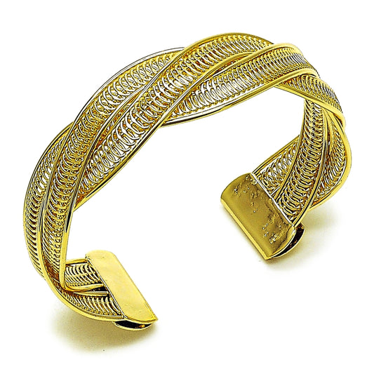 Oro Laminado Individual Bangle, Gold Filled Style Twist Design, Polished, Golden Finish