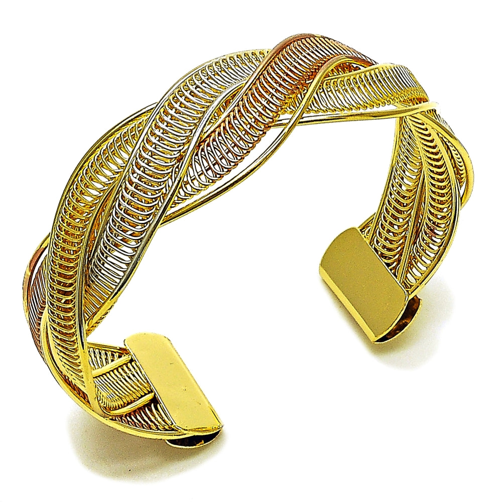 Oro Laminado Individual Bangle, Gold Filled Style Twist Design, Polished, Tricolor