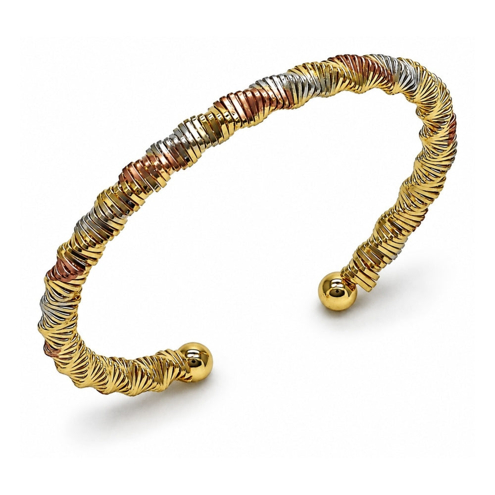 Oro Laminado Individual Bangle, Gold Filled Style Hollow Design, Diamond Cutting Finish, Tricolor