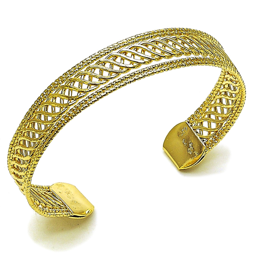 Oro Laminado Individual Bangle, Gold Filled Style Twist Design, Polished, Golden Finish
