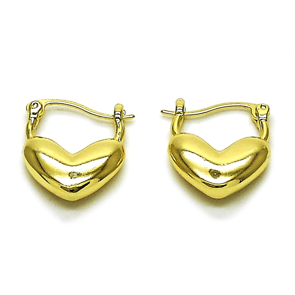 Oro Laminado Small Hoop, Gold Filled Style Heart Design, Polished, Golden Finish