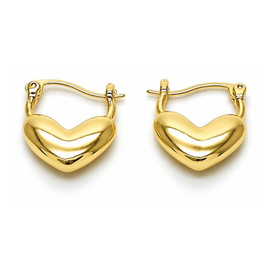 Oro Laminado Small Hoop, Gold Filled Style Heart Design, Polished, Golden Finish