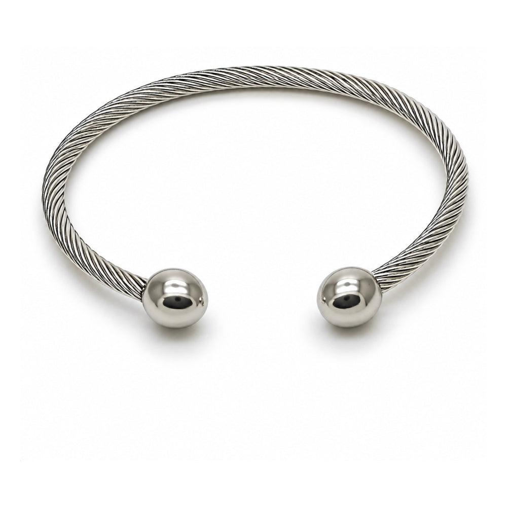 Stainless Steel Individual Bangle, Ball and Twist Design, Polished, Steel Finish