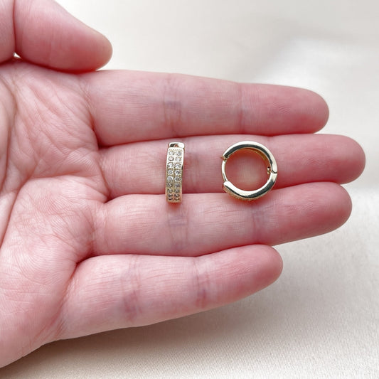Oro Laminado Huggie Hoop, Gold Filled Style with White Micro Pave, Polished, Golden Finish