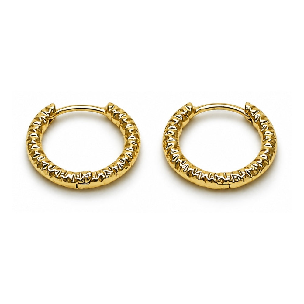 Oro Laminado Huggie Hoop, Gold Filled Style Diamond Cutting Finish, Golden Finish