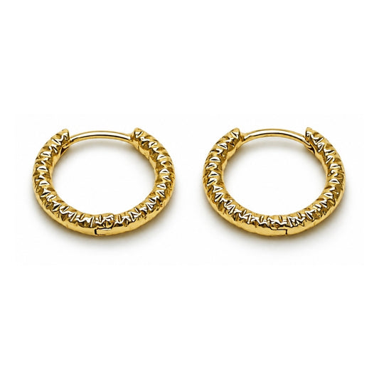 Oro Laminado Huggie Hoop, Gold Filled Style Diamond Cutting Finish, Golden Finish