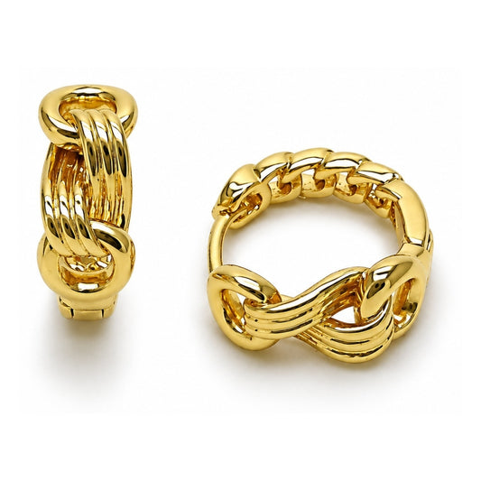 Oro Laminado Huggie Hoop, Gold Filled Style Miami Cuban Design, Polished, Golden Finish