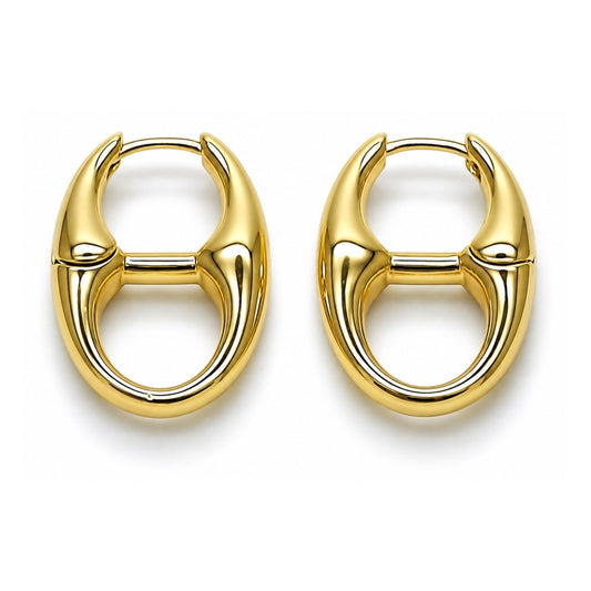 Oro Laminado Huggie Hoop, Gold Filled Style Puff Mariner Design, Polished, Golden Finish