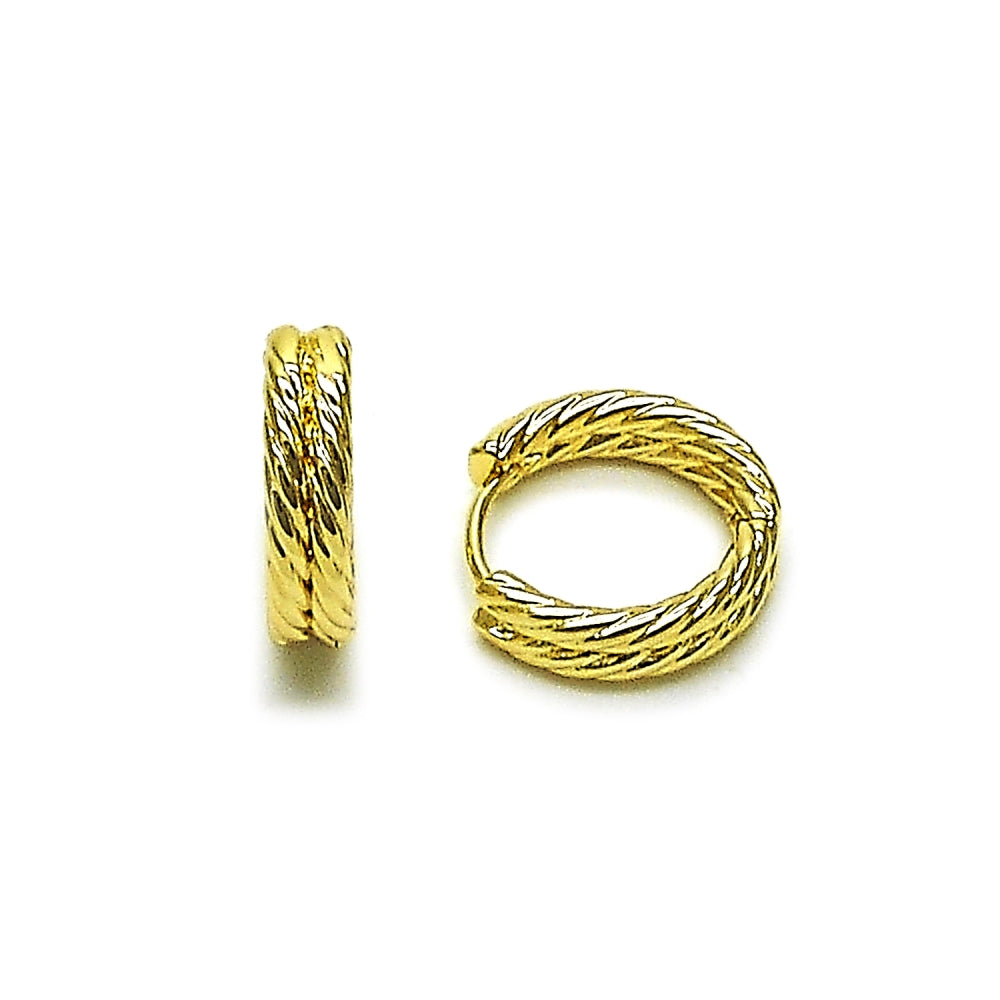 Oro Laminado Huggie Hoop, Gold Filled Style Twist Design, Diamond Cutting Finish, Golden Finish