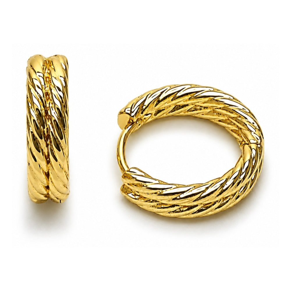 Oro Laminado Huggie Hoop, Gold Filled Style Twist Design, Diamond Cutting Finish, Golden Finish