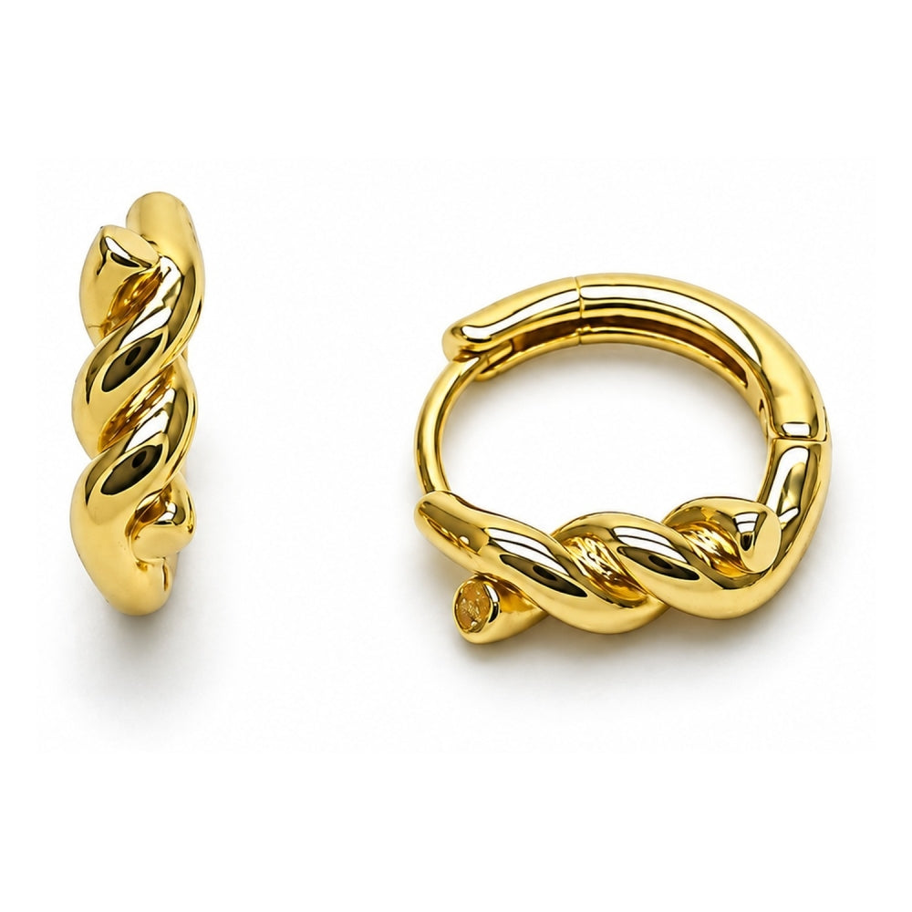 Oro Laminado Huggie Hoop, Gold Filled Style Twist Design, Polished, Golden Finish