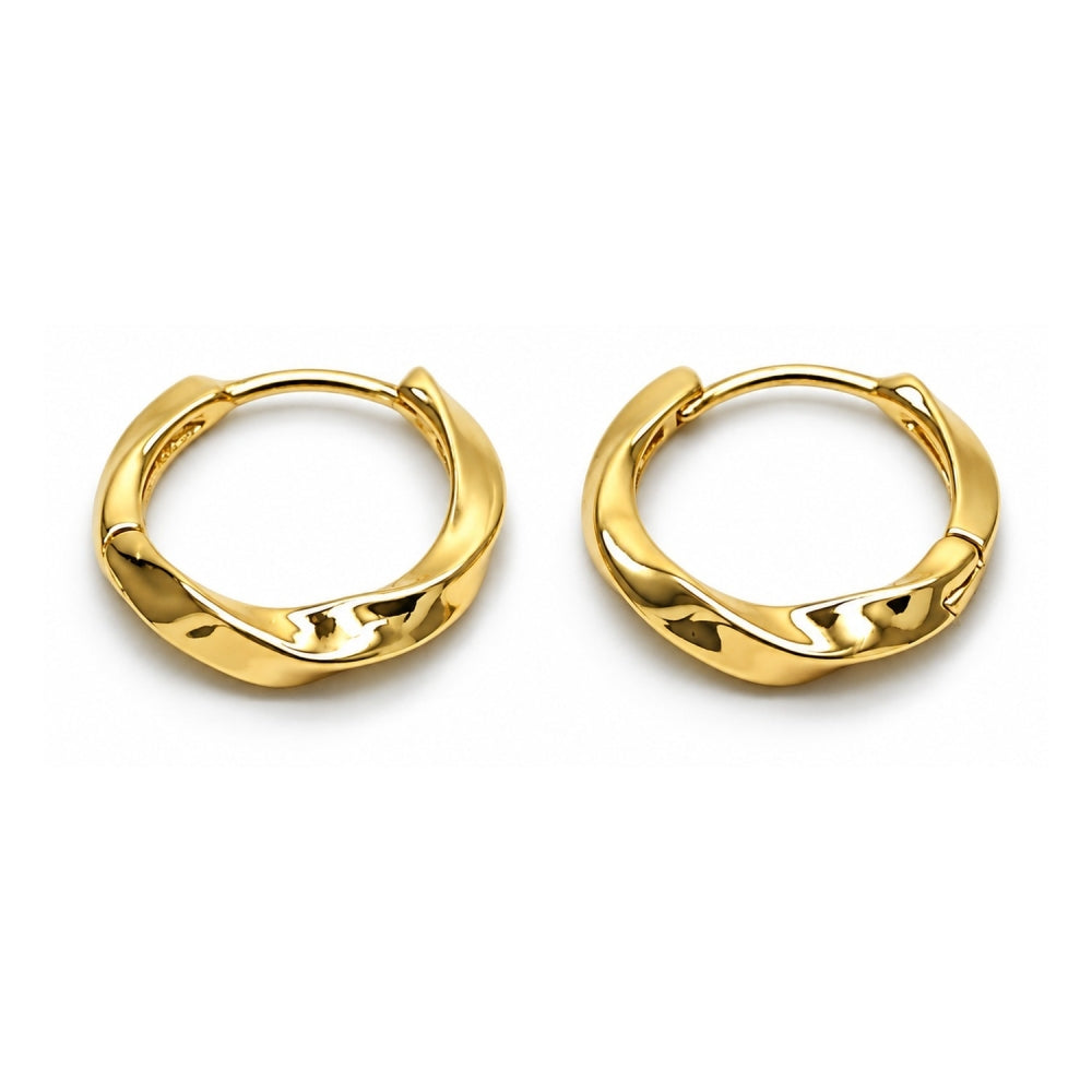 Oro Laminado Huggie Hoop, Gold Filled Style Twist Design, Polished, Golden Finish