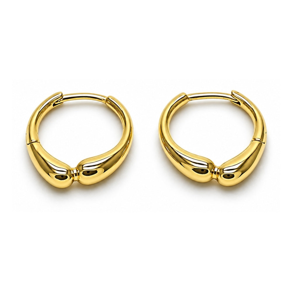 Oro Laminado Huggie Hoop, Gold Filled Style Teardrop Design, Polished, Golden Finish