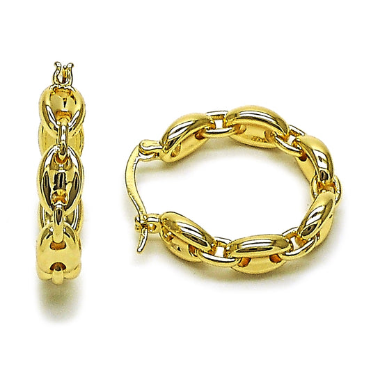 Oro Laminado Medium Hoop, Gold Filled Style Puff Mariner Design, Polished, Golden Finish