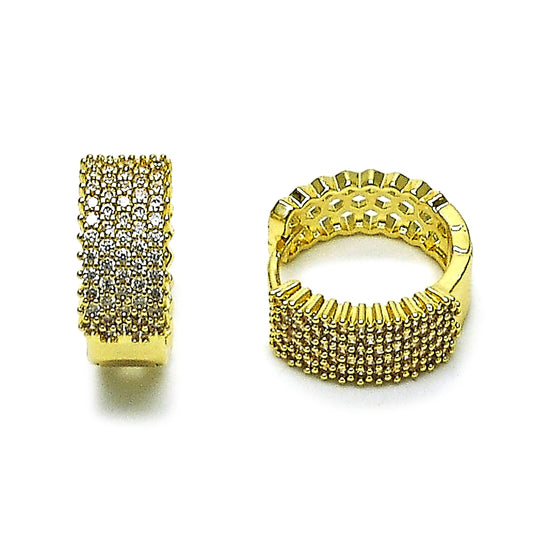Oro Laminado Huggie Hoop, Gold Filled Style with White Cubic Zirconia, Polished, Golden Finish